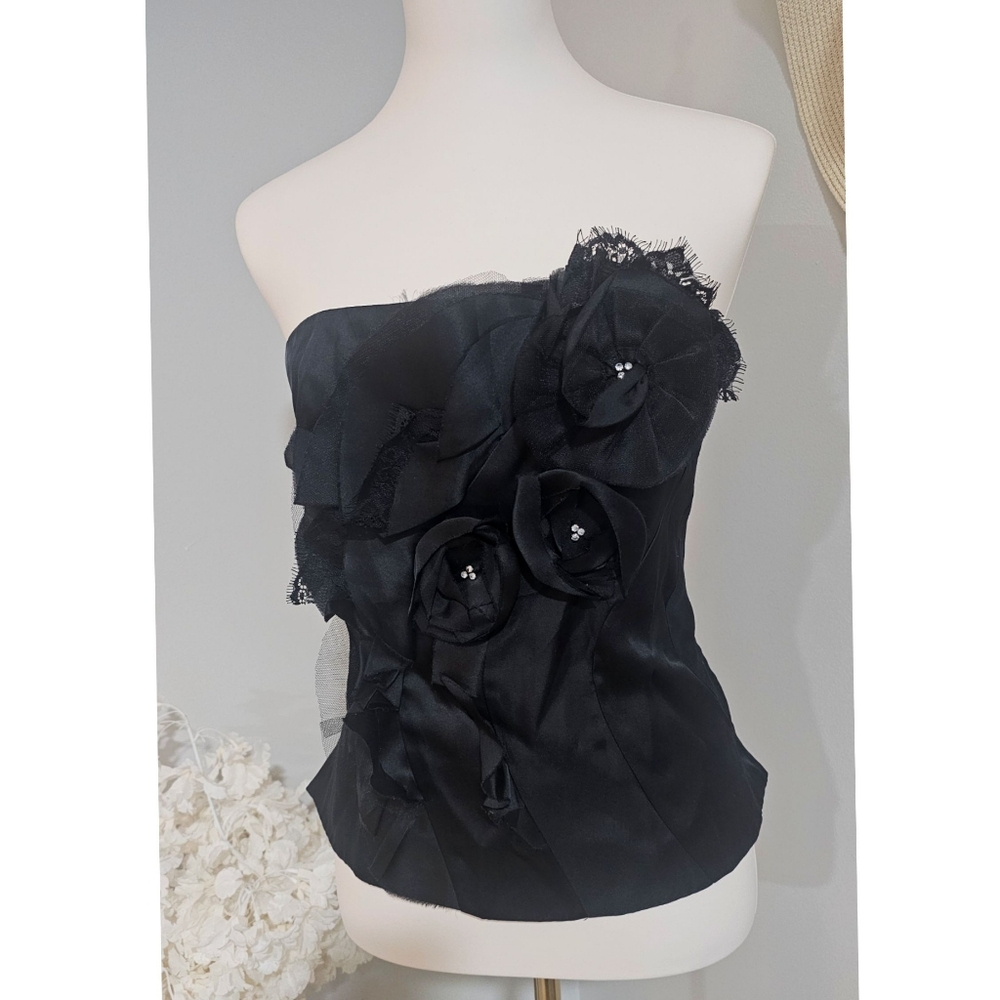 WHBM Black Strapless With Floral Applique Bustier Corset Top - Picture 3 of 9